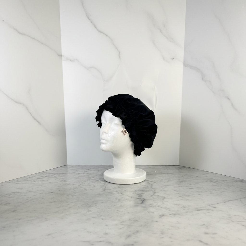 Black MJ Silk Bonnet - Marble Backdrop