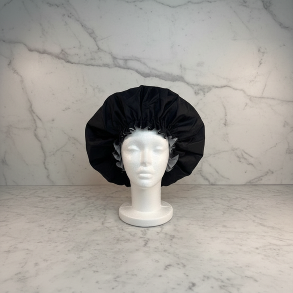 Black Shower Cap - Marble Background