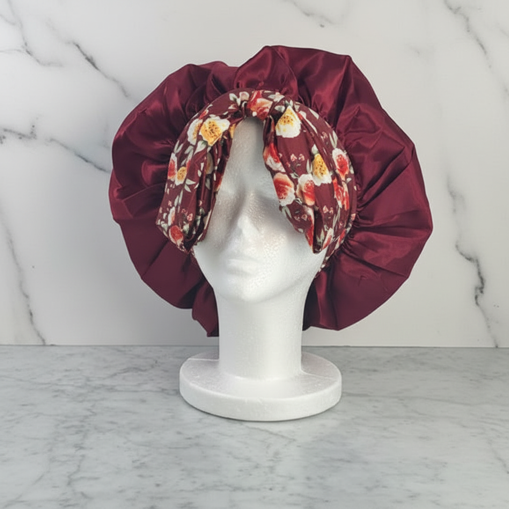 Burgundy Bow Tie Bonnet โ Marble