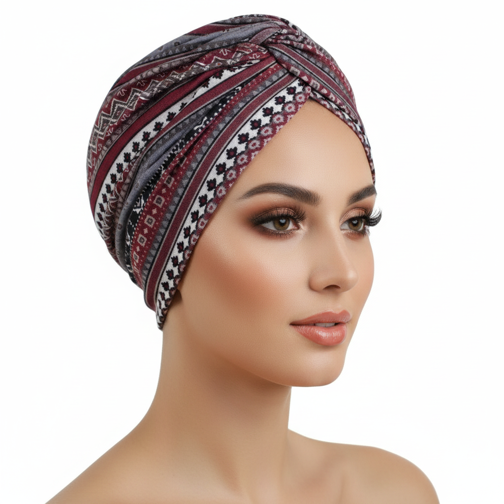 Burgundy Geometric Headwrap - Lifestyle