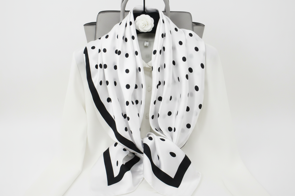 Enhanced Black Polka Dot Scarf