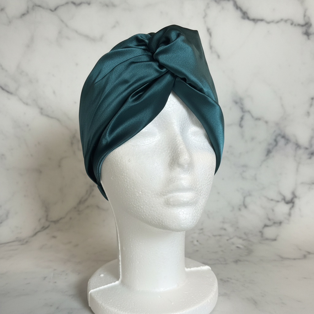 Forest Green Silk Bonnet - Marble Background