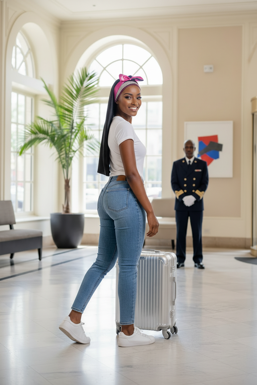 Hotel lobby lifestyle portrait