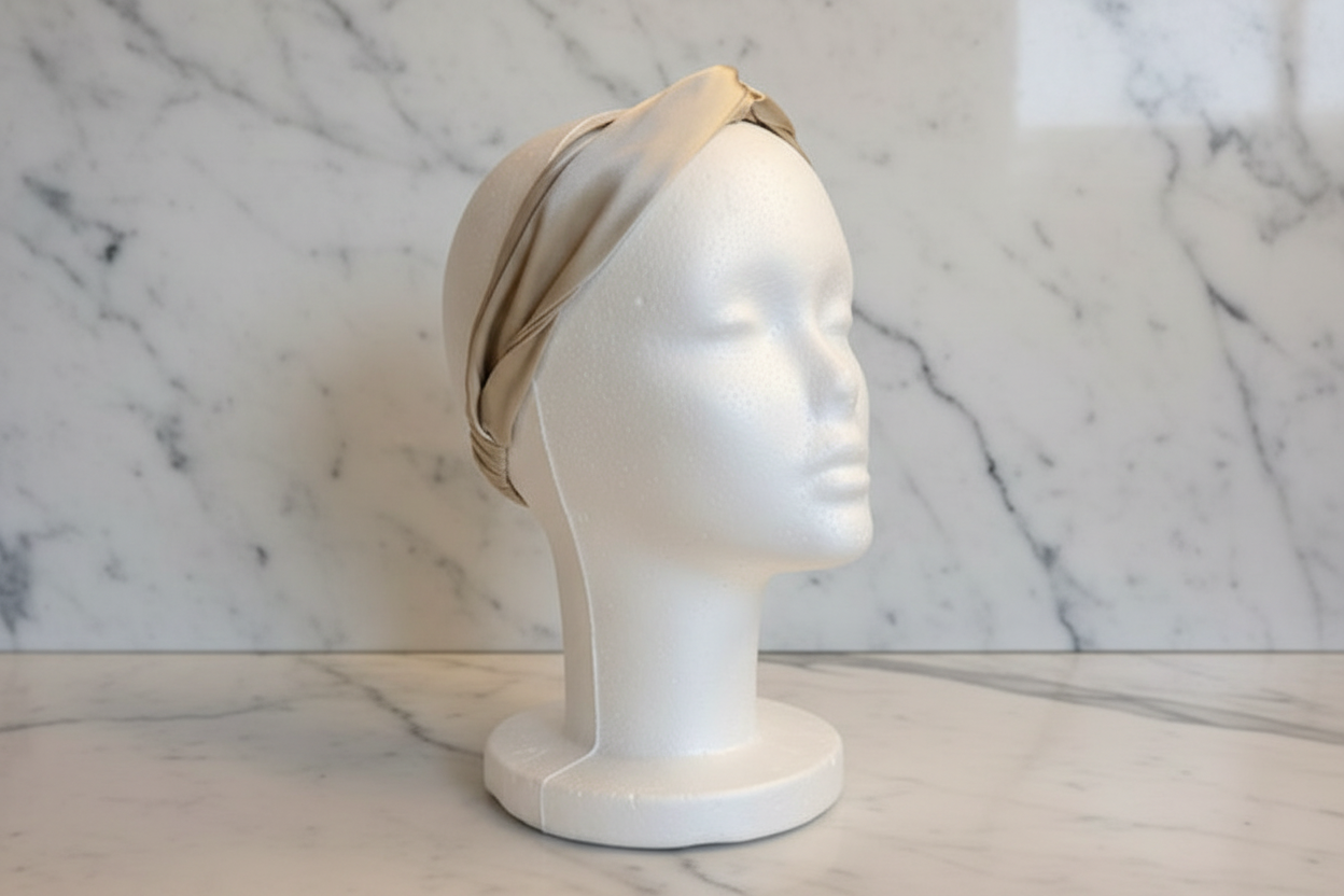 Tumajah Timeless Silk Headband in Champagne - Three Quarter