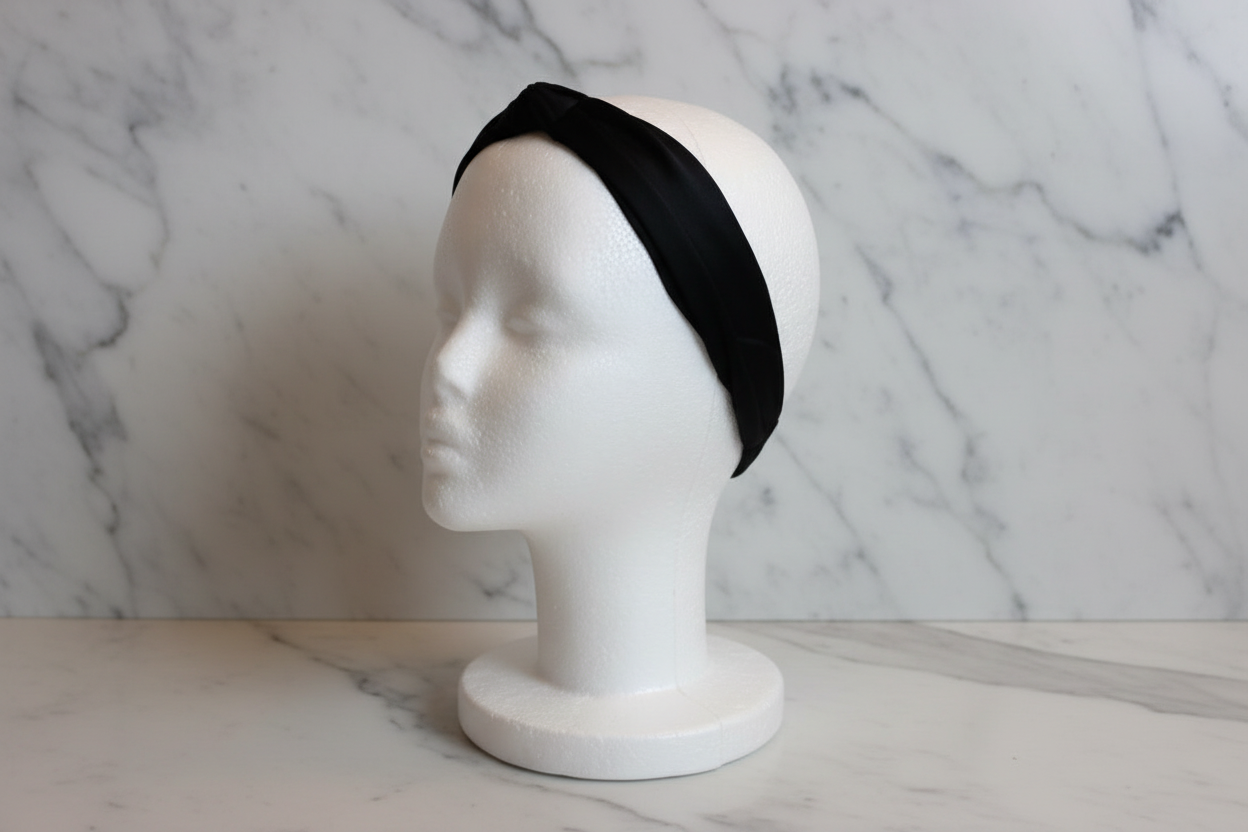 Tumajah Timeless Silk Headband in Black - Three Quarter Front