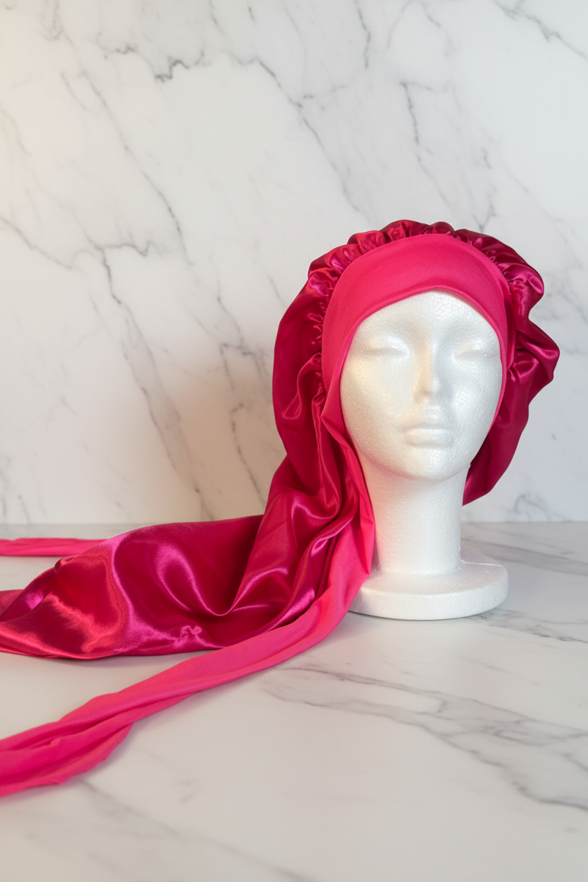 Long Satin Bonnet - Navy Marble Hero