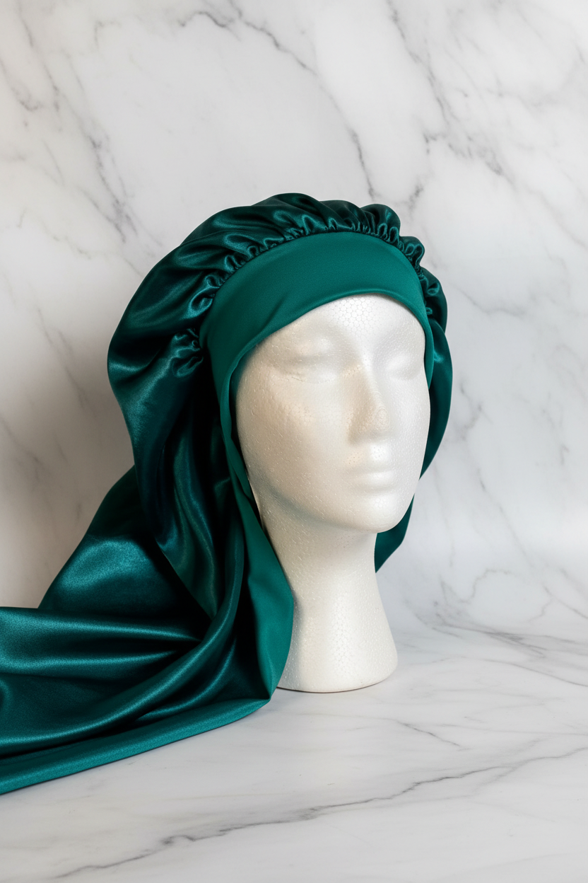 Long Satin Bonnet - Teal Marble Hero