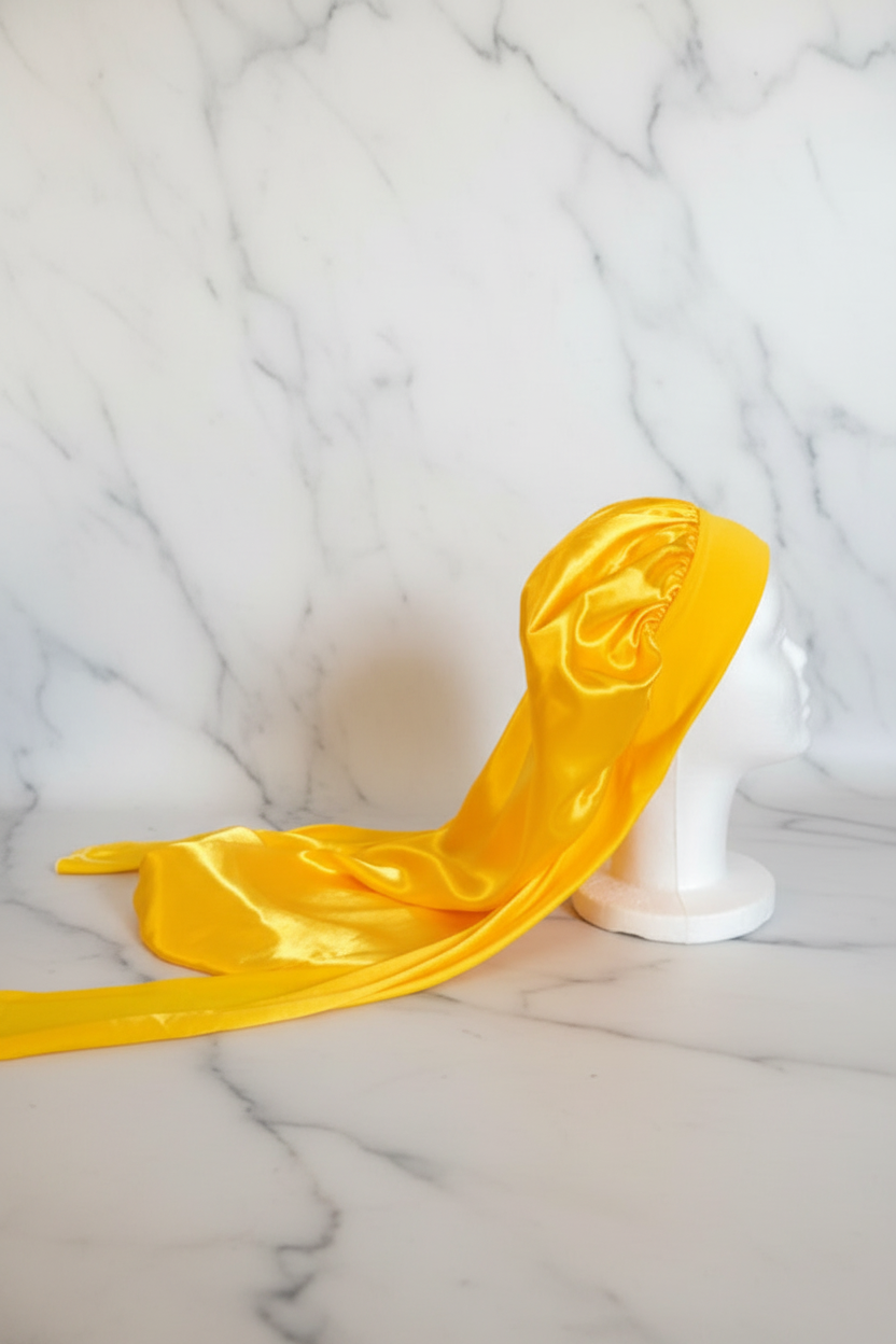 Long Satin Bonnet - Yellow Marble Hero