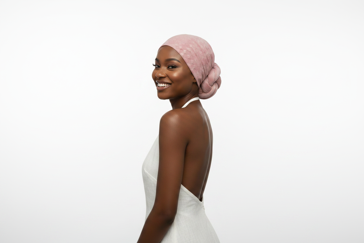 Model with white linen halter dress