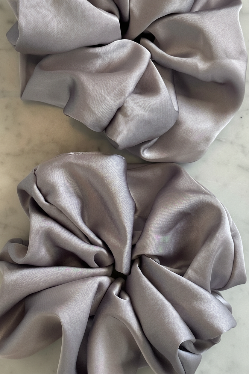 Morgan Silk Scrunchies close-up macro on marble