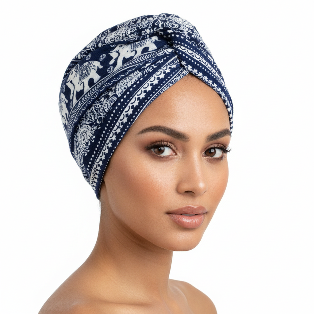 Navy Blue Paisley Headwrap Alt - Lifestyle