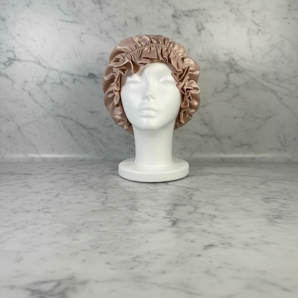 Peach MJ Silk Bonnet - Marble Backdrop