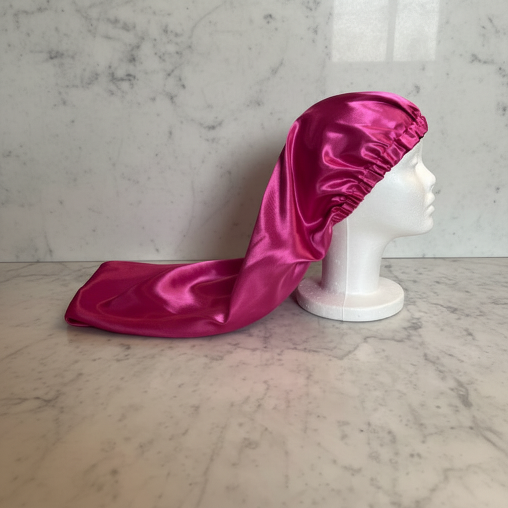 Sheena Long Silk Bonnet - Hot Pink Full 25" Length
