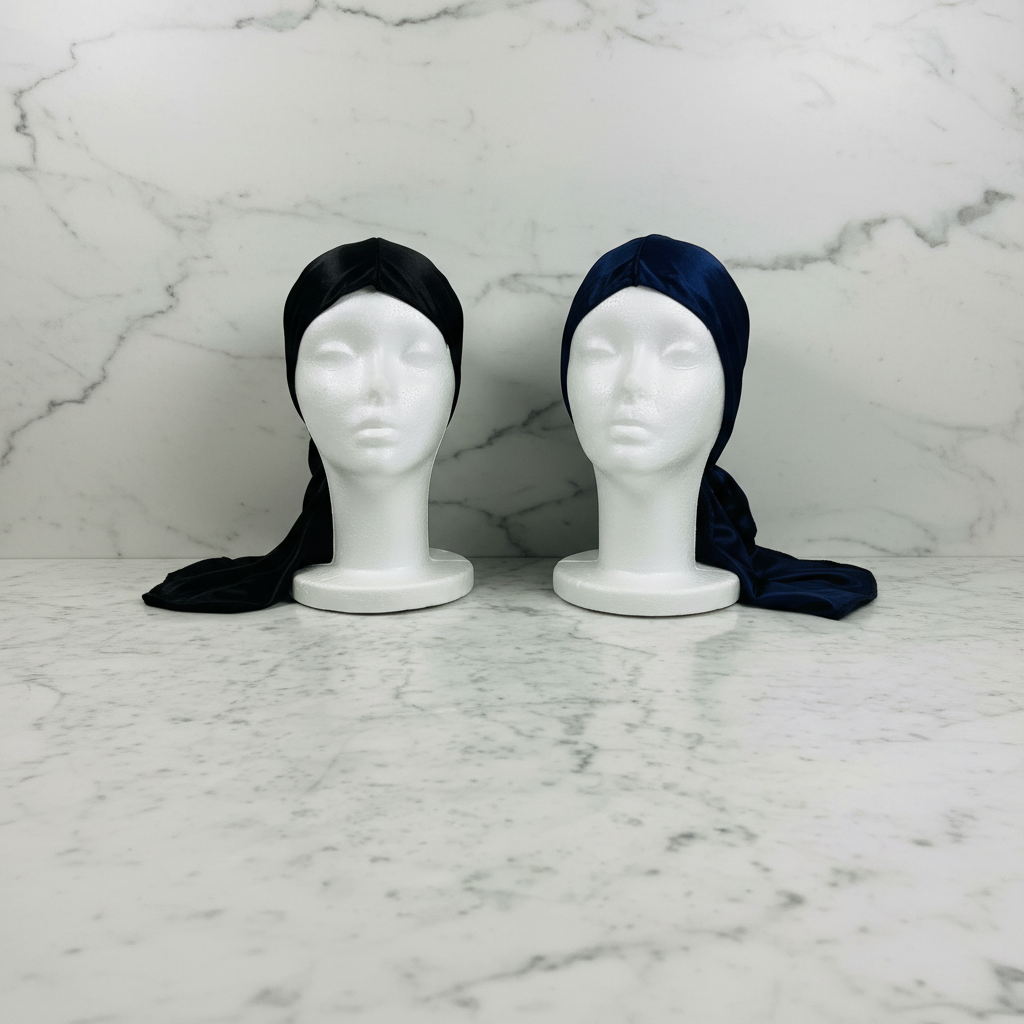 Black and Navy Du-Rags on Marble