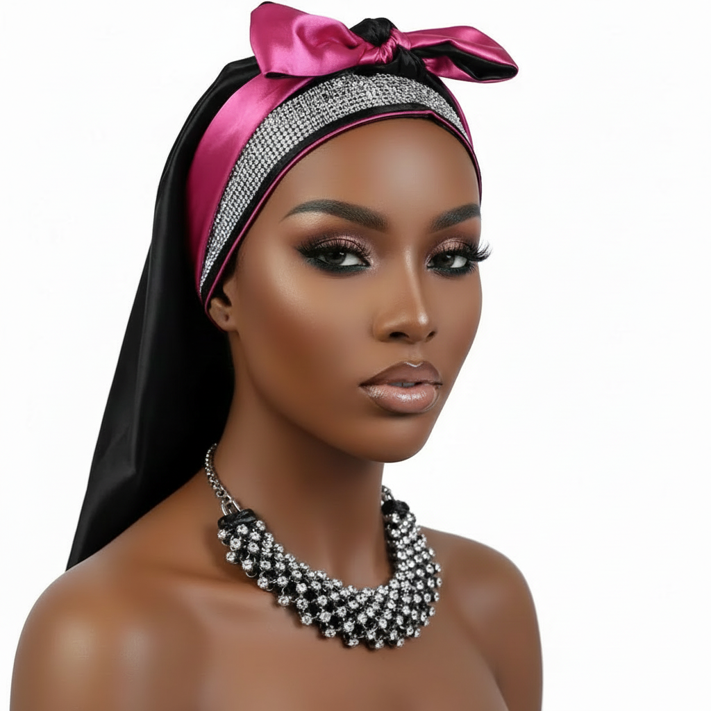Black headwrap with pink bow - clean version