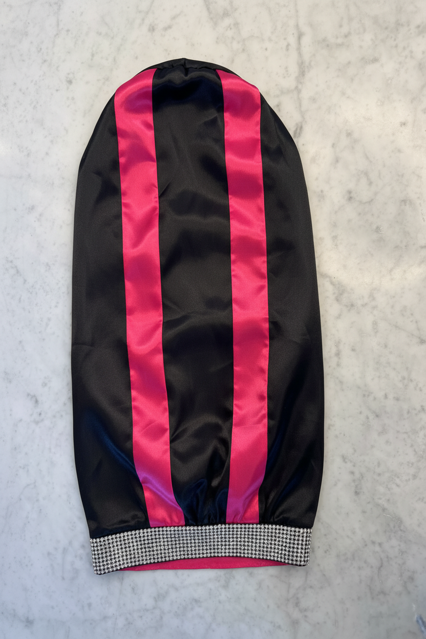Black Hot Pink Center Stripe - Rhinestone Half - Enhanced
