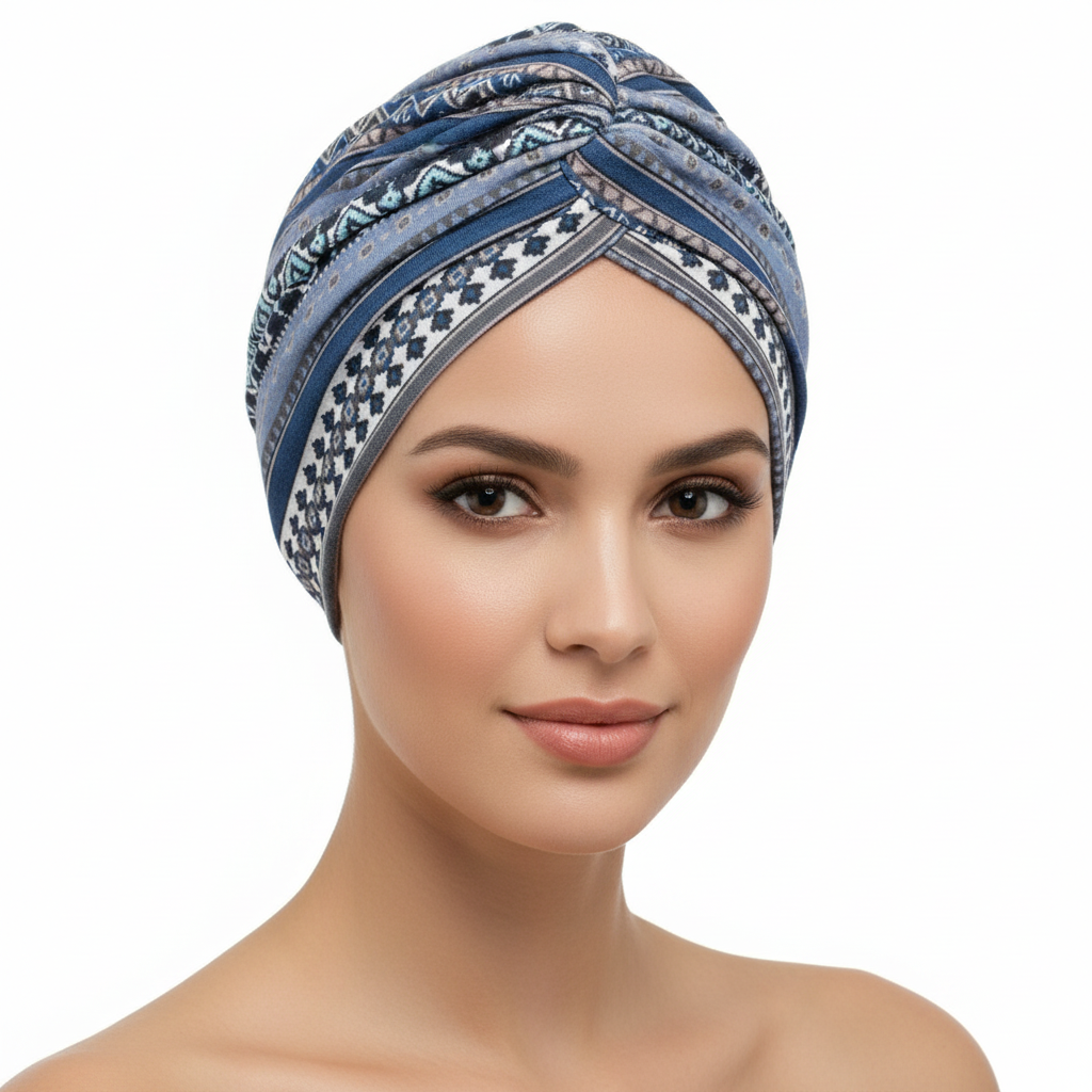 Blue Geometric Headwrap - Lifestyle