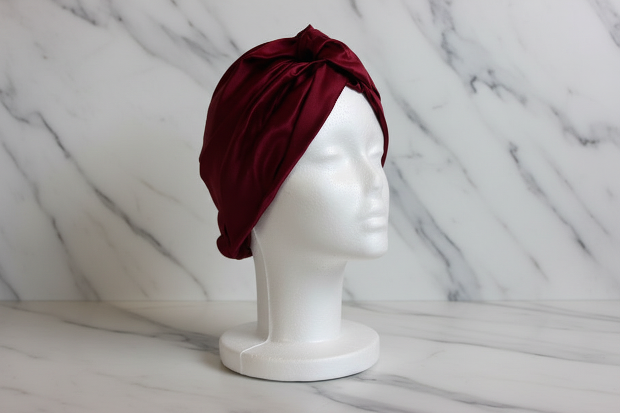 Burgundy Turban - Three Quarter View