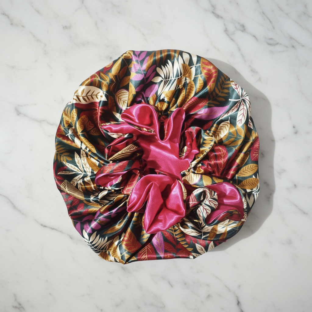 Cream Tropical Leaf Bonnet on Marble