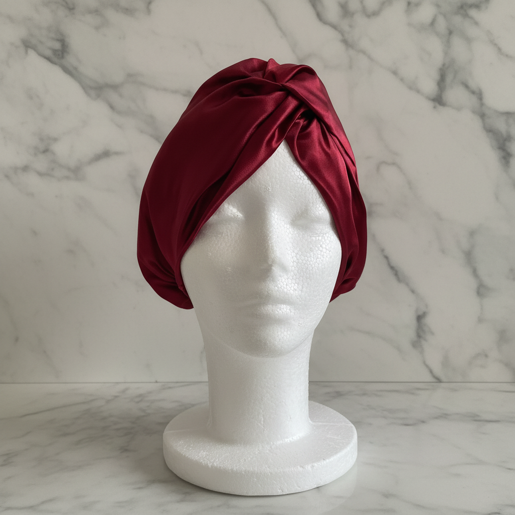 Crimson Silk Turban - Marble Background