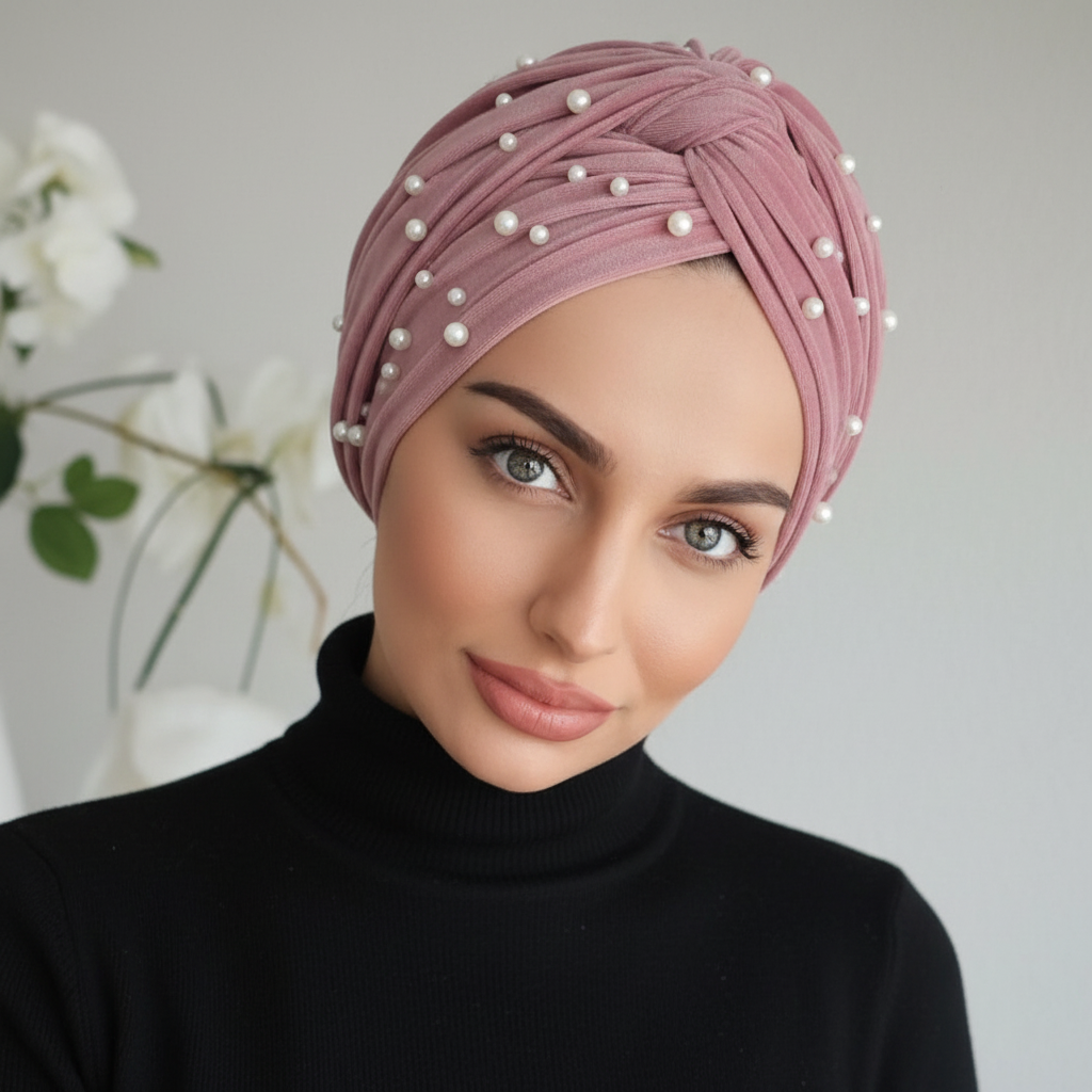 Dusty Pink Pearl Headwrap - Lifestyle