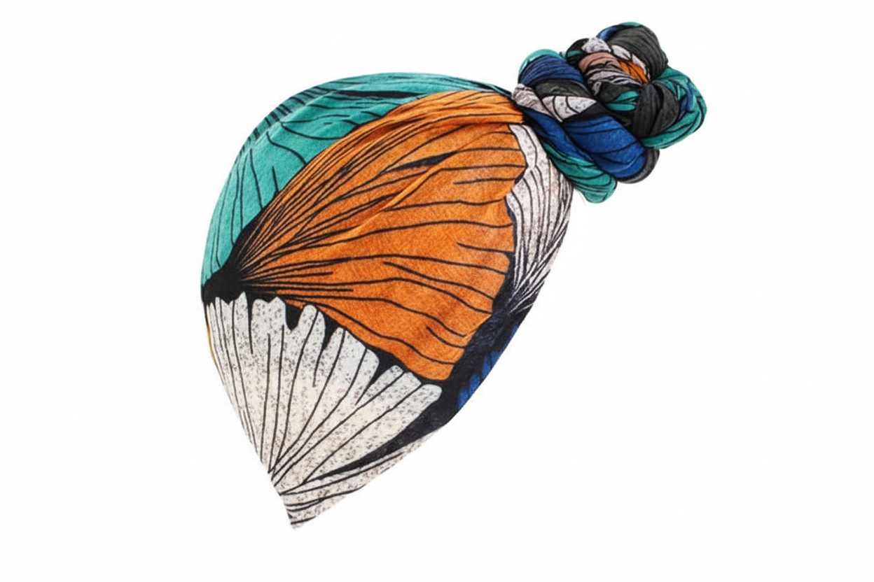 Enhanced Headwrap - Teal/Brown Butterfly