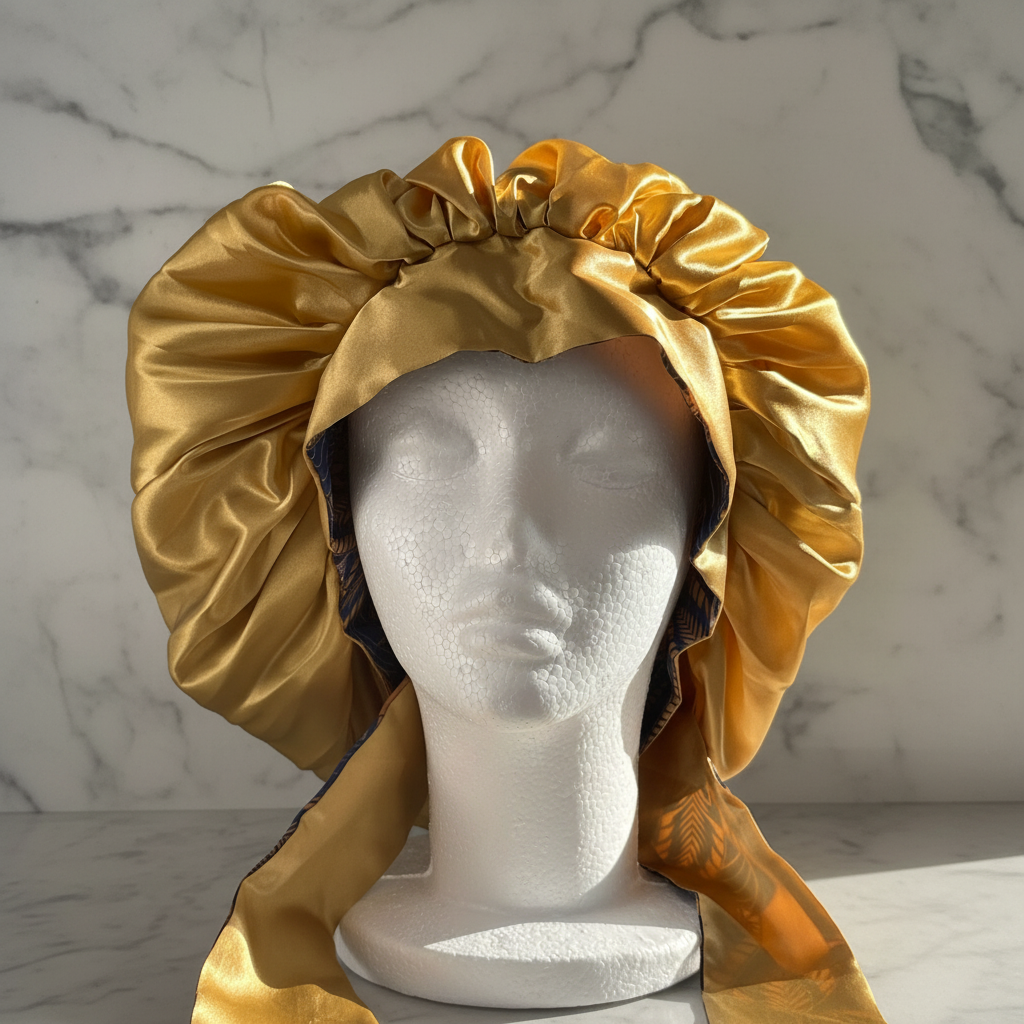 Gold Satin Bonnet Front - Marble Background