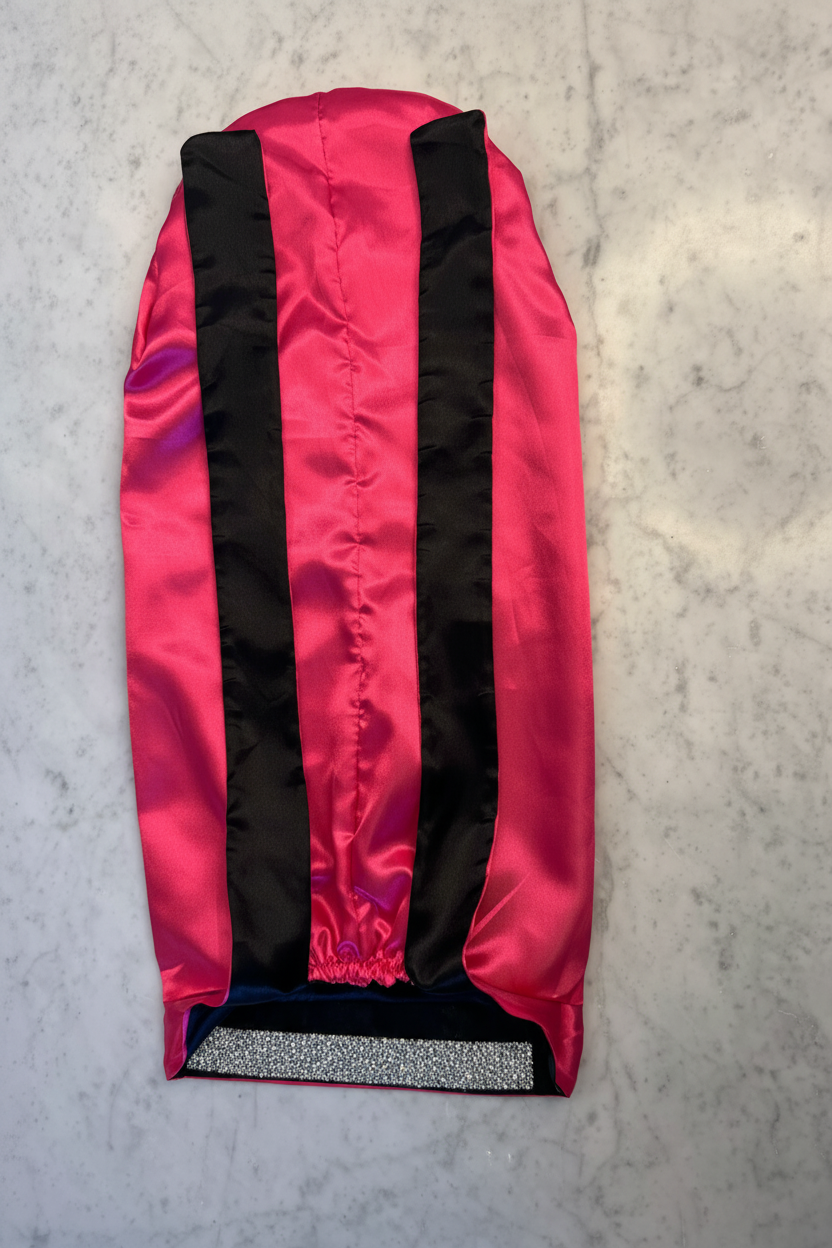 Hot Pink Side Black Ties - Rhinestone Half - Enhanced