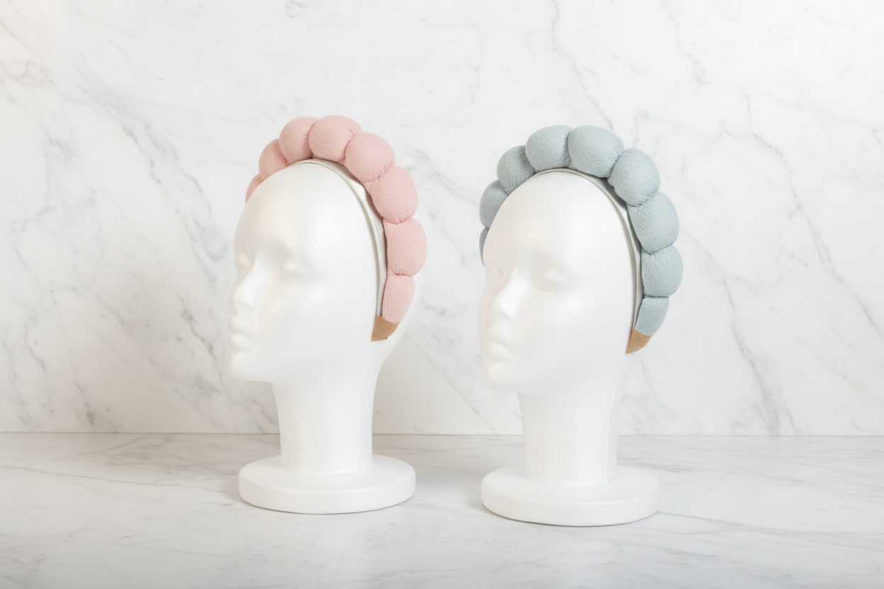 Sakura Spa Headband - Pink and Baby Blue on marble background