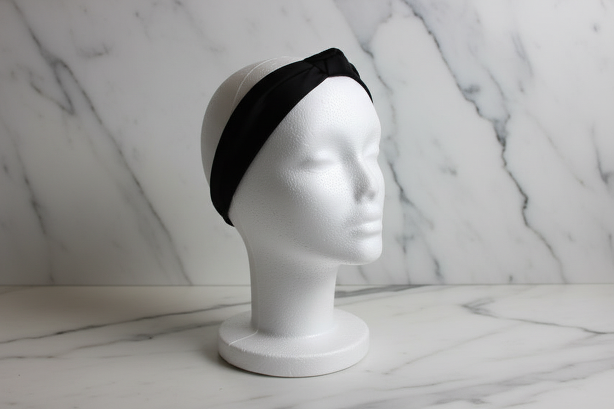 Tumajah Timeless Silk Headband in Black - Three Quarter Side
