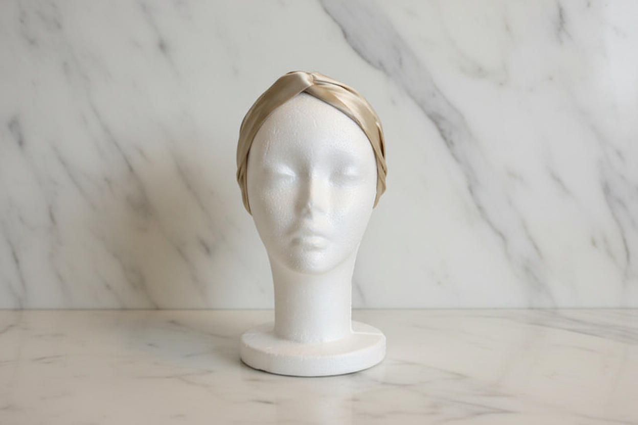 Tumajah Timeless Silk Headband in Champagne - Front