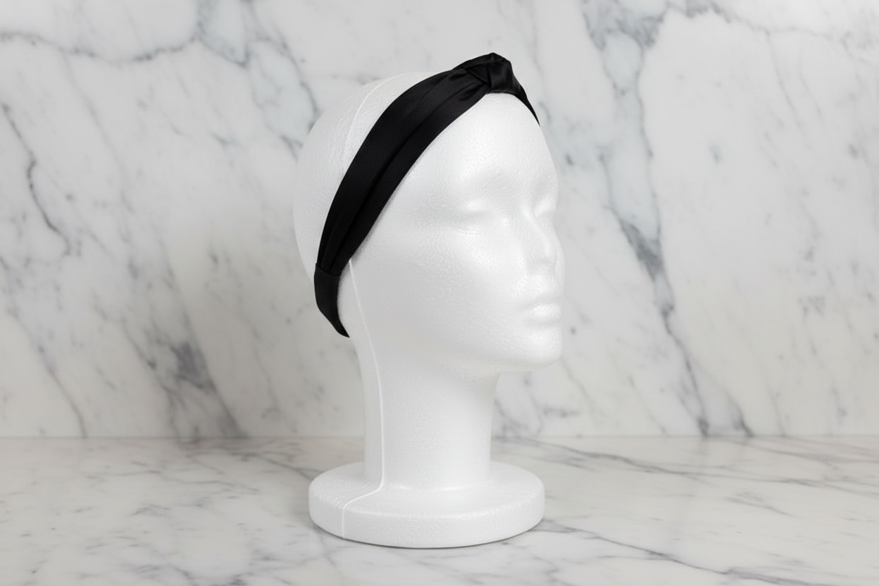 Tumajah Timeless Silk Headband in Black - Side