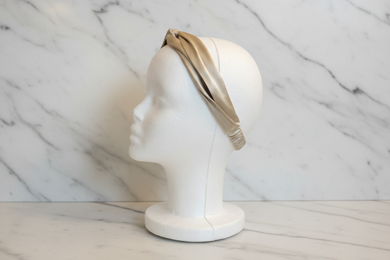 Tumajah Timeless Silk Headband in Champagne - Side