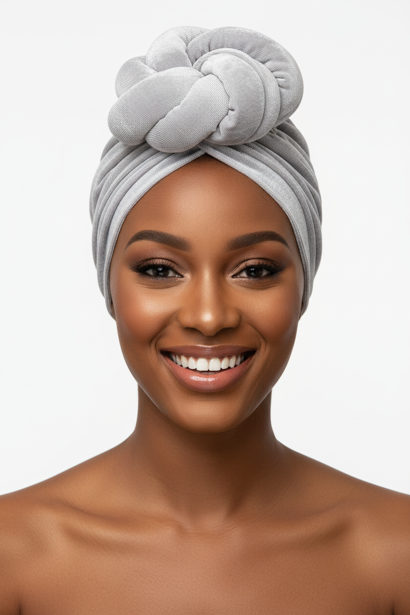 Light Gray Velvet Knotted Headwrap - Lifestyle