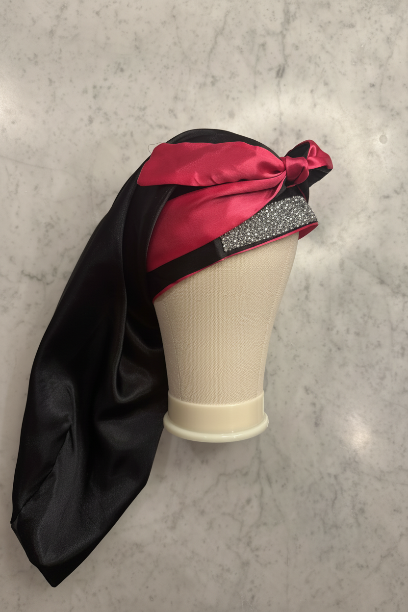 Mannequin Hot Pink Bow Black Bonnet - Rhinestone Half - Enhanced