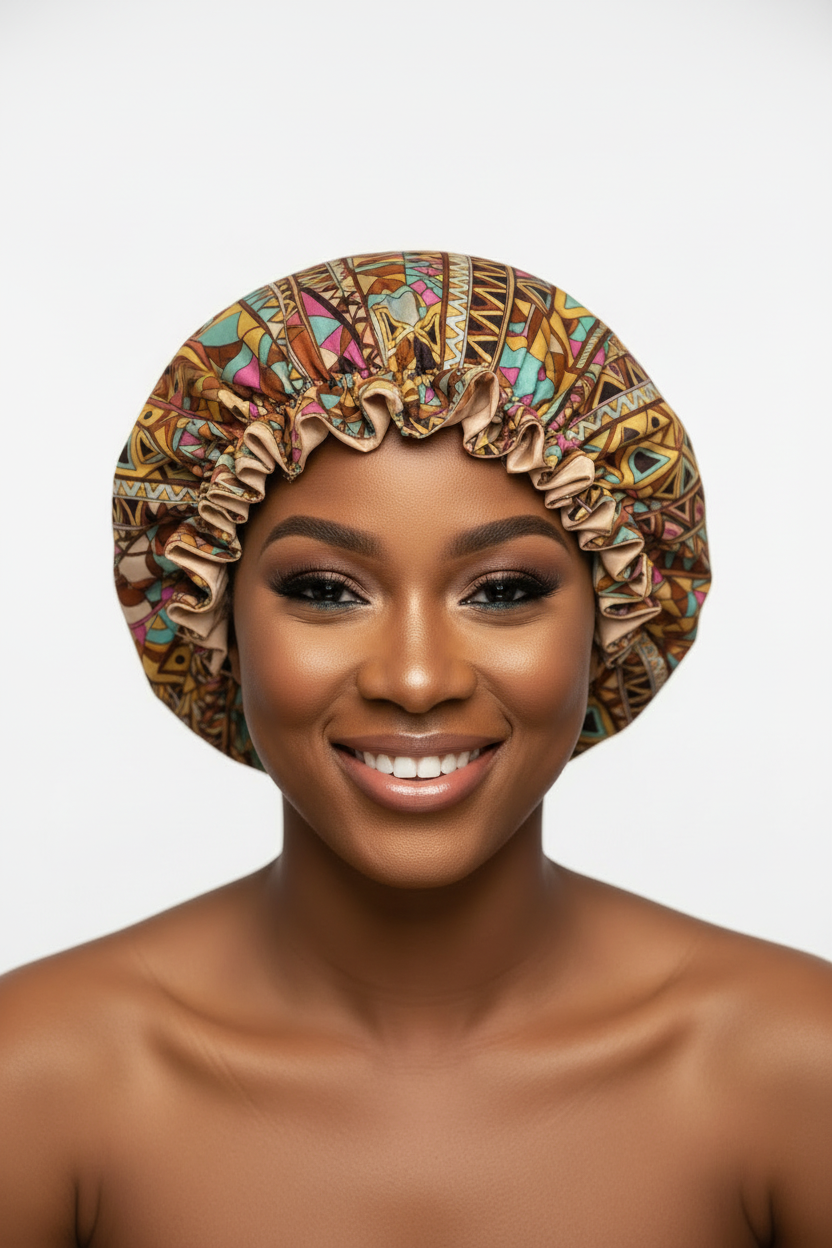 Model showcasing geometric bonnet