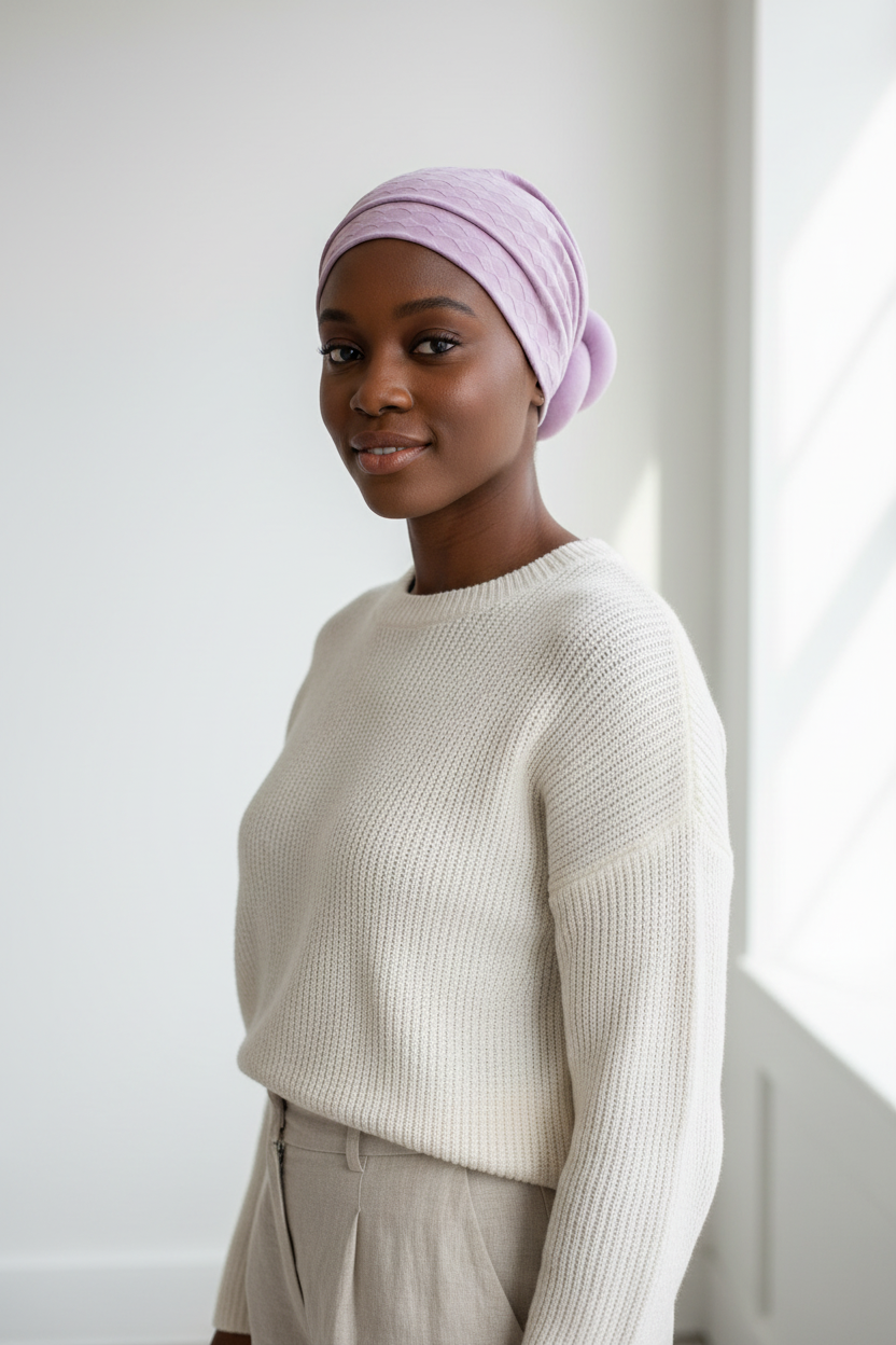 Model wearing the Lavender Already Knotted Wrap
