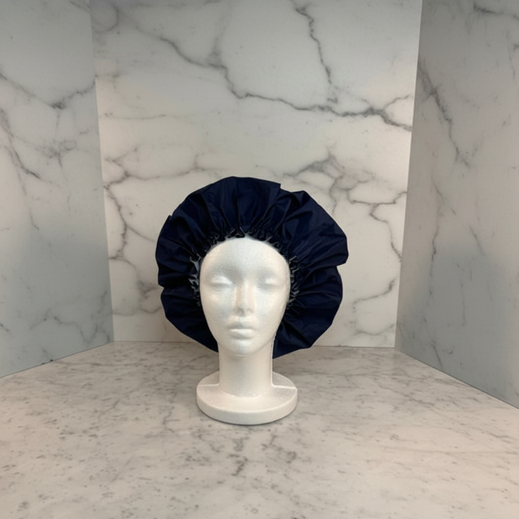 Navy Blue Shower Cap - Marble Background