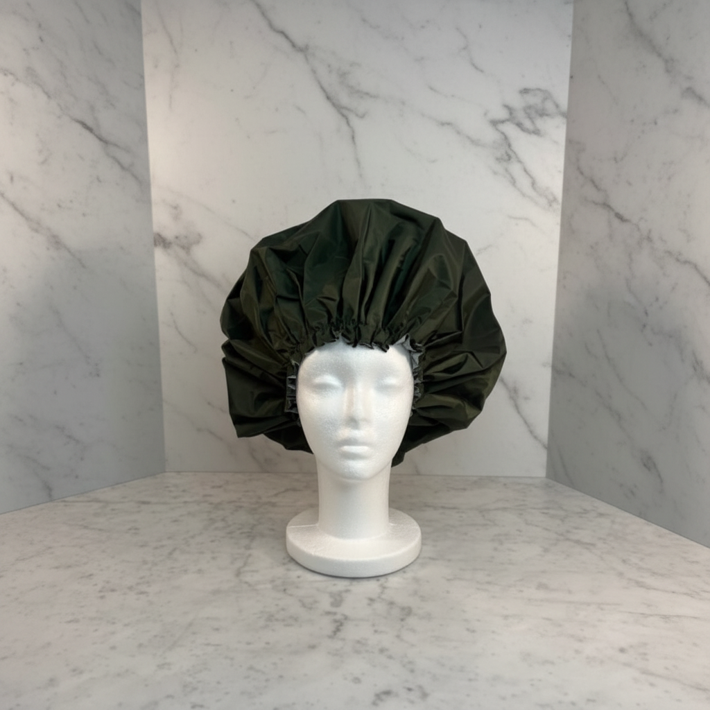 Olive Green Shower Cap - Marble Background