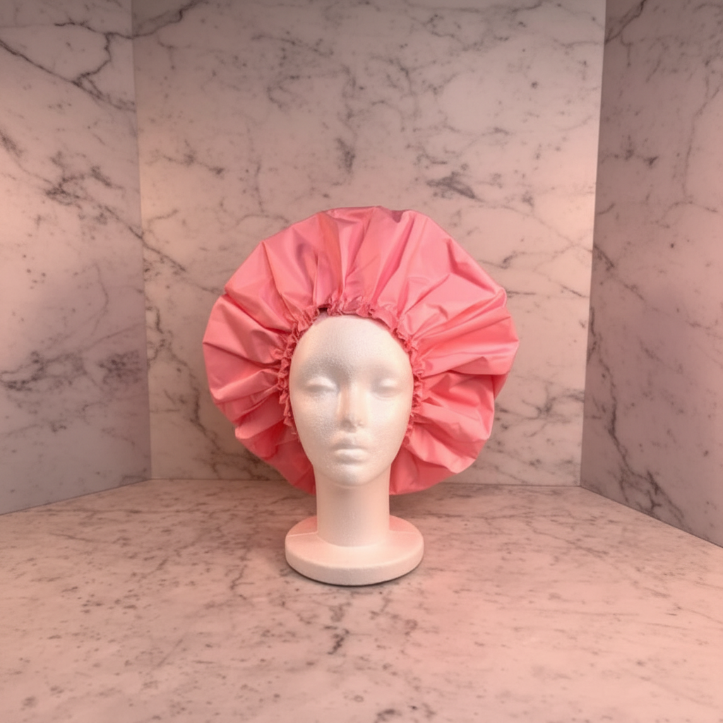 Pink Shower Cap - Marble Background