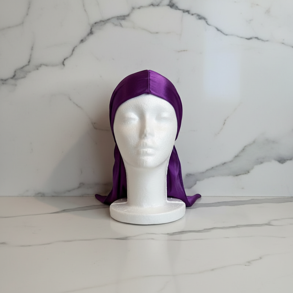 Purple du-rag white marble