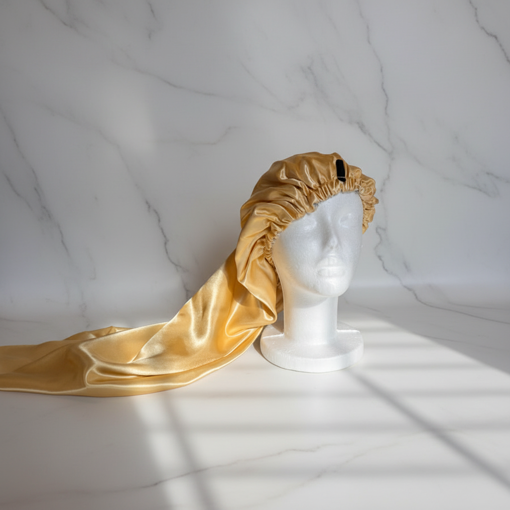 Sheena Long Silk Bonnet - Gold/Champagne Full Length