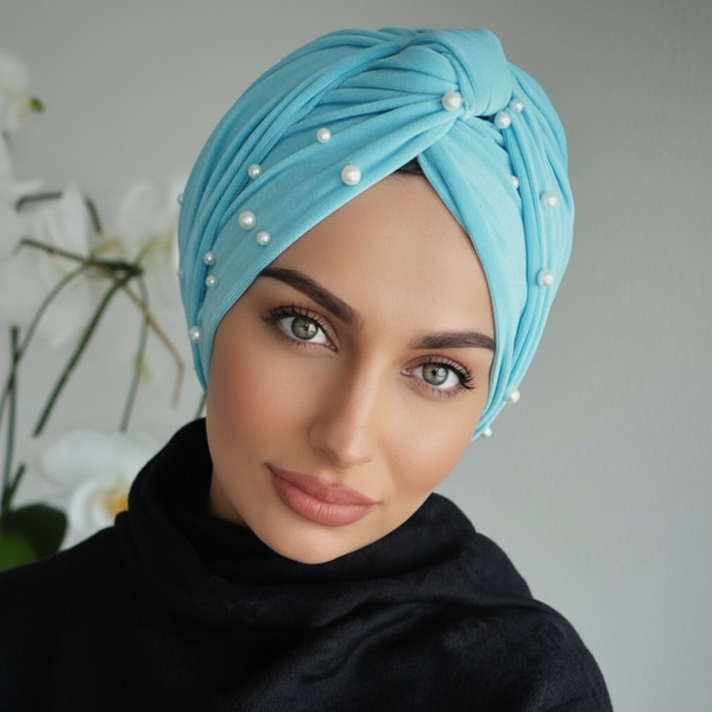 Sky Blue Pearl Headwrap - Lifestyle