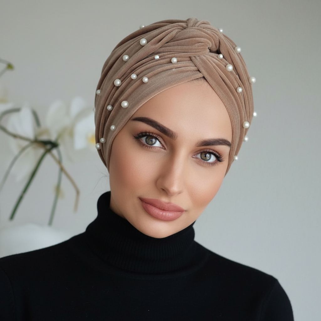 Taupe Pearl Headwrap - Lifestyle