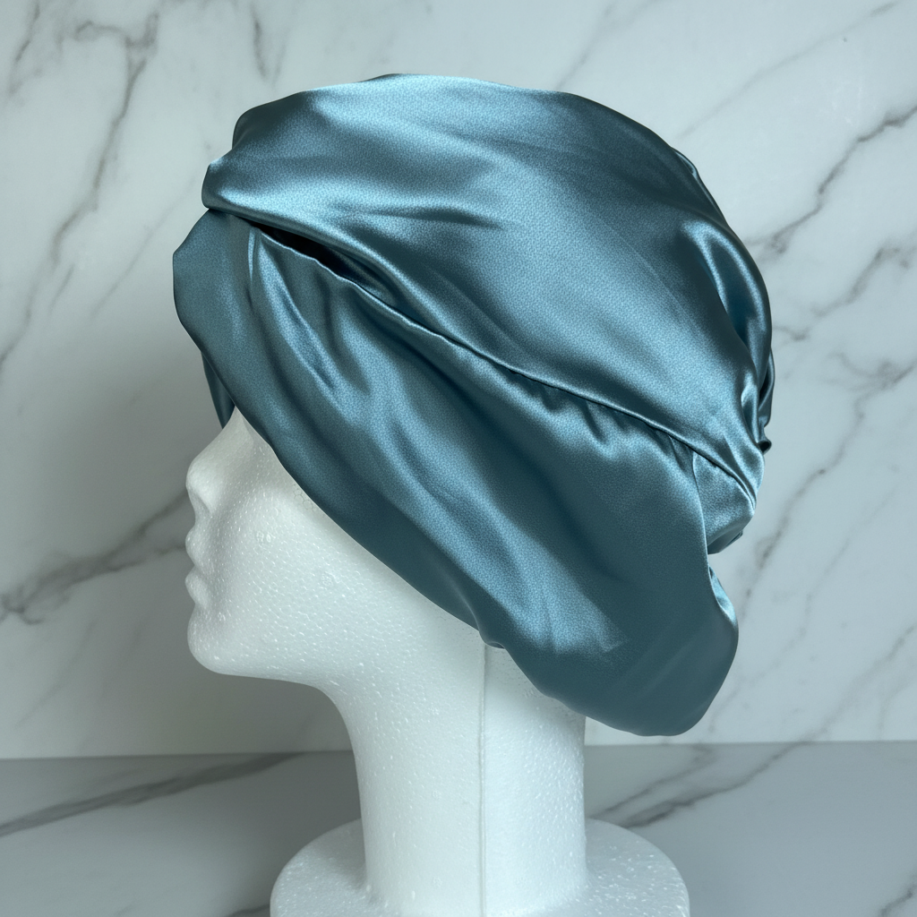 Teal Silk Bonnet - Marble Background
