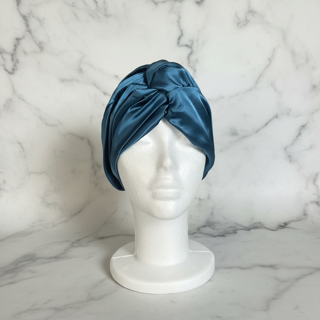 Teal Silk Bonnet - Marble Background