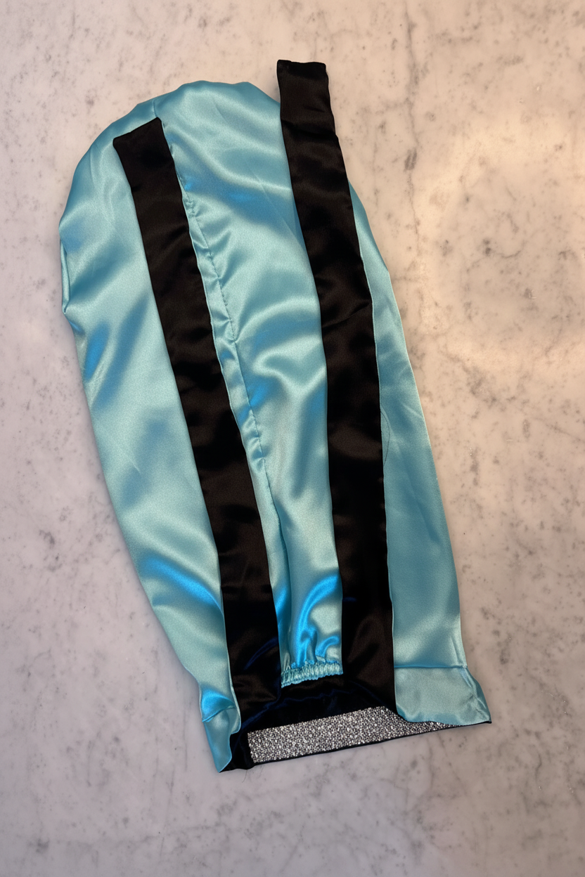 Turquoise Side Black Ties - Rhinestone Half - Enhanced